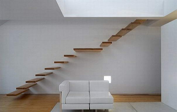 Wood staircase designed by Alvaro Leite Siza