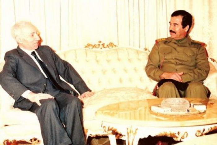 Michel Aflaq with Saddam Hussein