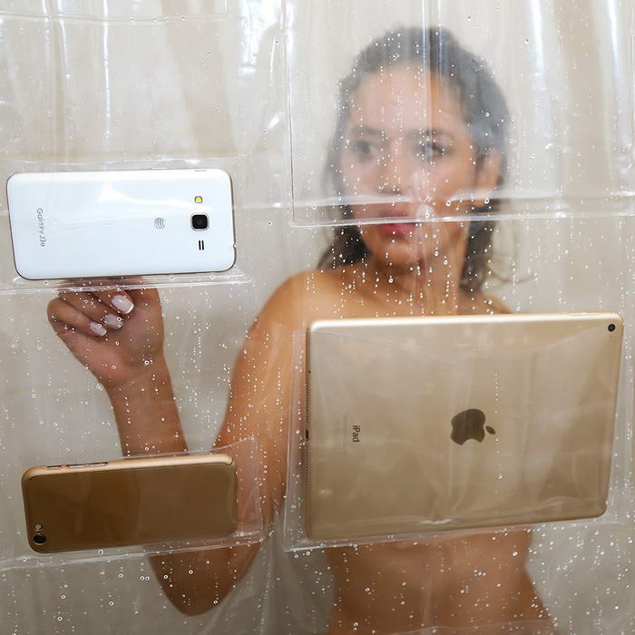 iPad Mount Clear Shower Curtain