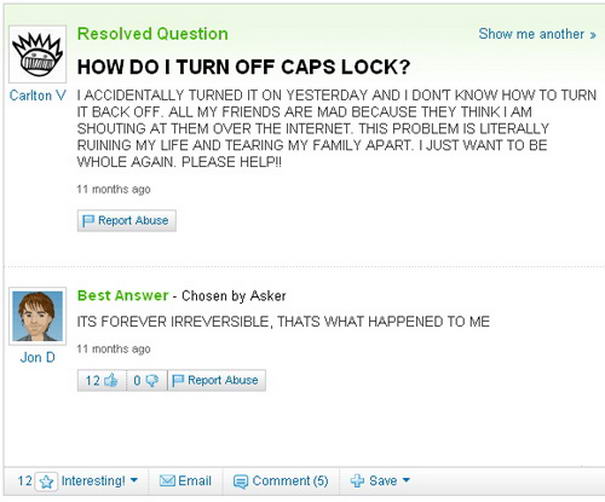 Caps Lock Hilarious Answers