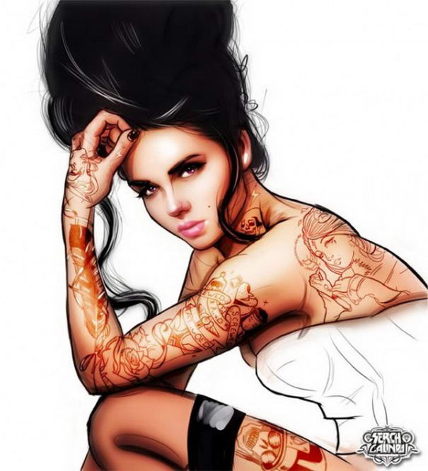 Tattooed Girls By Malo Galindo - Beautiful Portrait Illustrations