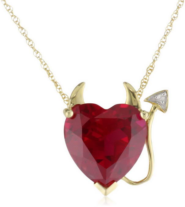 Ruby Heart Devil Pendant with Diamond Accent