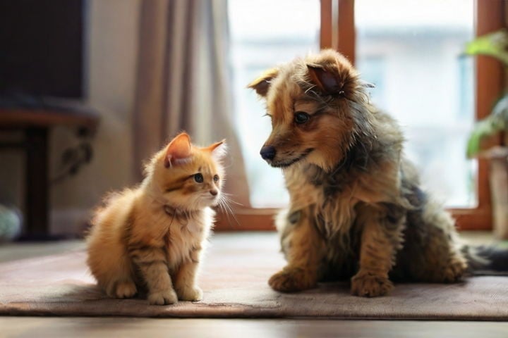Cute dog and cat