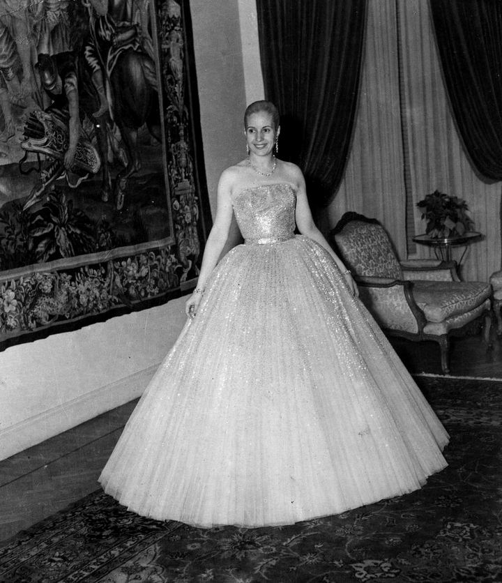 Peron wearing a dress designed by Christian Dior - Eva Perón's Life