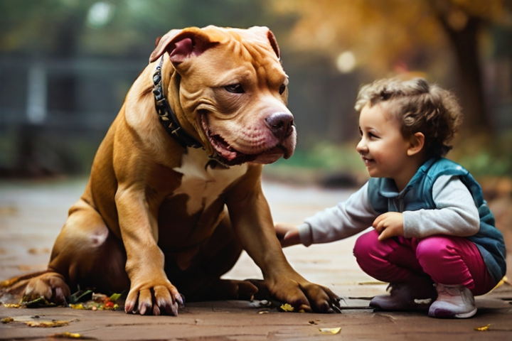Pit bull playing with kid
