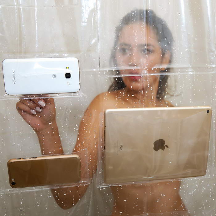 iPad Mount Clear Shower Curtain - Bathroom Gadgets